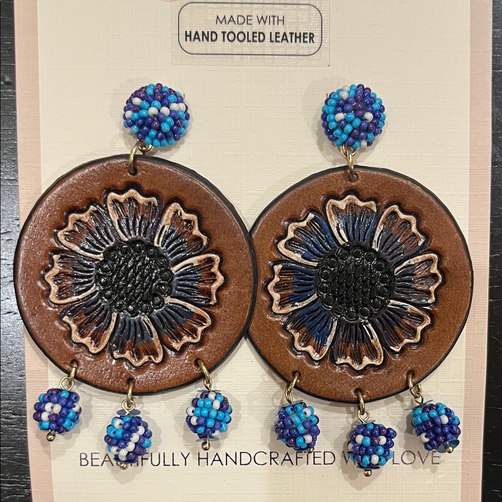 Handcrafted Beaded Statement Drop Earrings - Picture 3 of 5